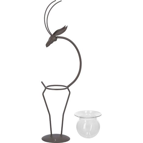 Support de Plante en Fer Forgé en Forme de Cerf avec Vase en Verre Transparent pour Culture Hydroponique - Modèle B