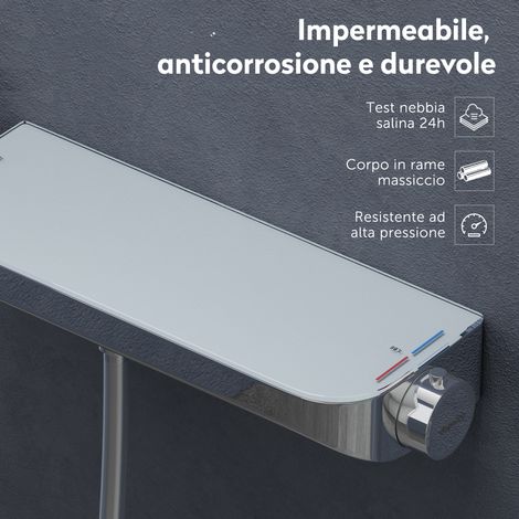 doporro Sistema Doccia Termostatico con Doccetta a Mano Cromato Miscelatore per Vasca Soffione in Ottone con Mensola Portaoggetti per Bagno Duschsystem8 (1/5)