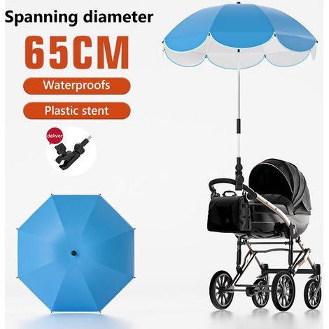 Parasol Poussette - Ombrage Universel Ajustable 360° - Protection UV - Fixation Par Pince - Pour Poussette Fauteuil Roulant Vélo Chaise De Plage - 78 cm - 1 Pièce (1/5)