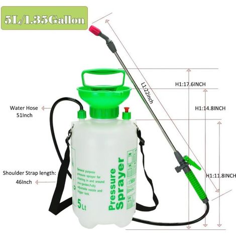 Pulvérisateur à Pompe 5L Haute Pression – Pulvérisateur Désherbant pour Jardin avec Sangle de Transport Réglable, Idéal pour Pesticides, Fongicides et Nettoyage - Blanc