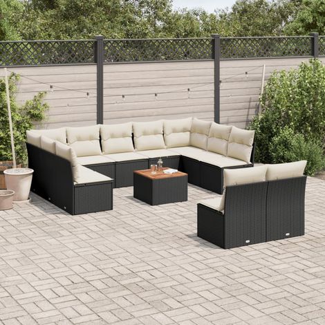 Set de sofás de jardín 12 piezas cojines ratán sintético negro vidaXL (1/3)