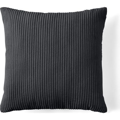 Selma - coussin - en velours côtelé - 60x60 cm - gris foncé (1/4)