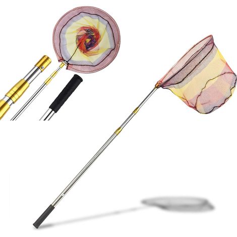1 Épuisette Pliable,Manche Télescopique Acier Inoxydable,Filet Nylon Triangulaire,Pour Carpe Truite Étang