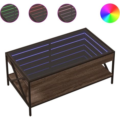 Tavolino da salotto dal design moderno con LED 90 x 50 x 38 cm in legno ingegnerizzato marrone, vetro e metallo DEC037557