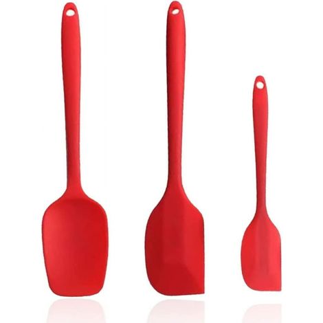 Spatule de cuisine en silicone, lot de 3 ustensiles rouges résistants à la chaleur, cuillère et maryse antiadhésives pour pâtisserie, accessoires de cuisine non collants. (1/5)
