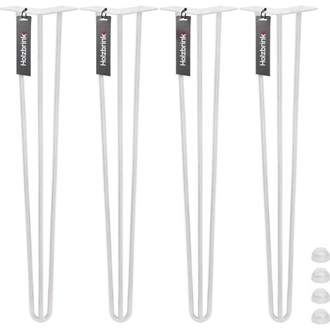 HOLZBRINK Pied de Table en Acier Hairpin Triple Barre 12 mm, Hauteur: 60 cm, Blanc Signalisation, 4 pcs, HLT-13A-60-9016