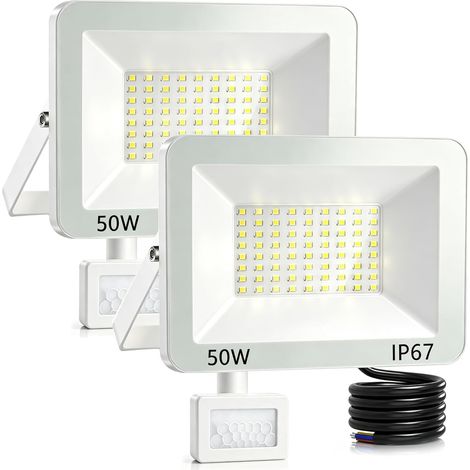 Projecteur LED Exterieur Detecteur de Mouvement 50W 5000lm, 2 Pièces Spot LED Extérieur Avec Detecteur Blanc Froid, IP67 Étanche Éclairage de Sécurité d'extérieur Pour Patio Garage Jardin (1/5)
