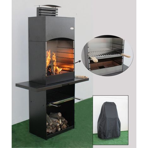 Barbecue charbon de bois avec cuve en briques réfractaires – Grille inox en 'V' réglable – Tiroir récupérateur de graisses – 110 x 47,5 x 190,1 cm – Imor (1/5)