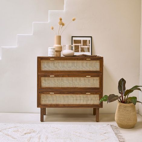 Commode en manguier massif et cannage 90 cm (1/5)