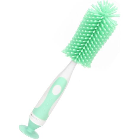 Brosse de nettoyage en silicone pour biberons et tétines, rotative à 360°, verte (1/5)