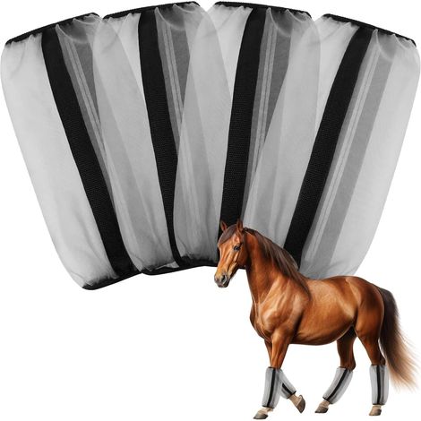 Bottes anti-mouches pour chevaux, guêtres rafraîchissantes, 4 unités, moustiquaires pour chevaux, amples, respirantes, en maille fine, protègent contre la fatigue des pattes et le piétinement (1/5)