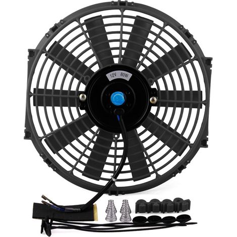 Ventilador eléctrico universal reversible delgado para radiador de coche CF002A-BK de 12 pulgadas, 80 W y 12 V con kit de montaje.
