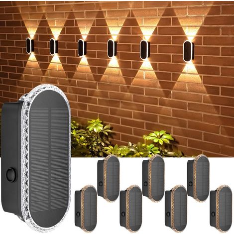Solar Wall Light for Garden Fence Pack of 8 1200mAh Up and Down Solar Light Outdoor IP65 Waterproof Lighting with 3000K/4000K/6500K (1/5)