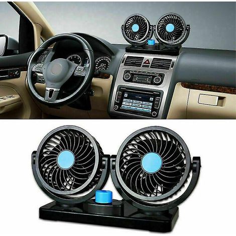 Ventilateur de tableau de bord portable double 12 V 4 pouces à 360 degrés pour voiture, fourgonnette, camion, camping-car (1/5)