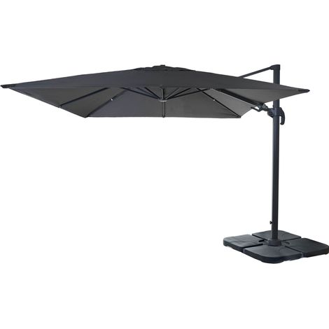 Ombrellone parasole decentrato HHG-394 orientabile 3x3m antracite con base