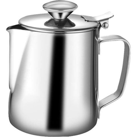 Pot à Lait Moussant Tasse à Café en Acier Inoxydable de Grande CapaCôté Avec un Couvercle-350ML- (1/3)