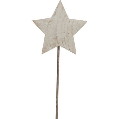 Whitewashed Rustic Star on Stand - Metal - L9 x W13 x H43 cm - White