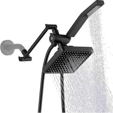 Pomme de douche double 2-en-1 carrée haute pression - ABS noir mat (1/5)