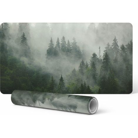 Tappeto decorativo antiscivolo in vinile con motivo foresta di conifere nebbiosa, 100x50 cm (1/5)
