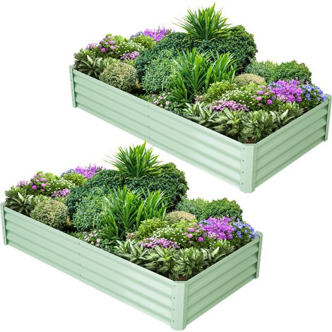 Lot de 2 bacs à fleurs en acier, jardinières rectangulaires extensionérieures, gants inclus, fond ouvert, Vert, 1809030 cm (1/5)