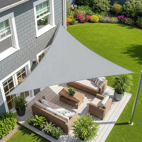 3x3x3m Gris Voile d’ombrage Triangulaire, Toile Imperméable Une Protection des Rayons UV à 95%, Voile Ombrage pour en Plein air, Jardin & Terrasse (1/5)