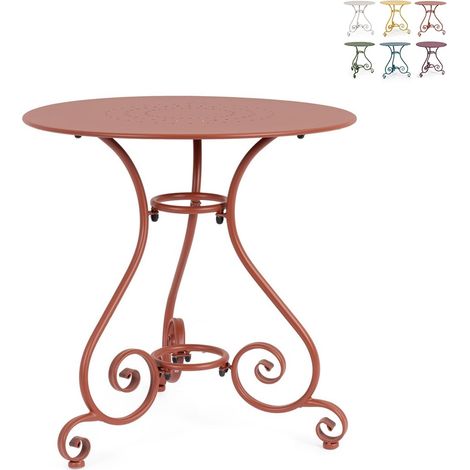 Table de jardin ronde 70 cm à 3 pieds shabby chic Etienne YES - Rouge (1/4)