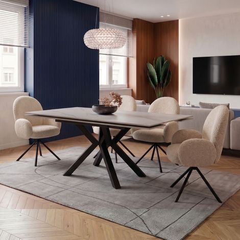 Table ext. en pierre blanche + 4 chaises pivotantes crème - ARIETTE (1/5)