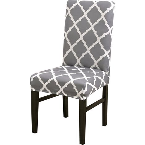 Lot de 6 housses de chaise extensibles imprimées, couleur gris, housses intégrales salle à manger (1/3)