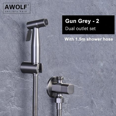 (Gris brossé-2) Douchette WC portable en acier inoxydable rose doré brossé, kit de douchette AP2354 (1/5)