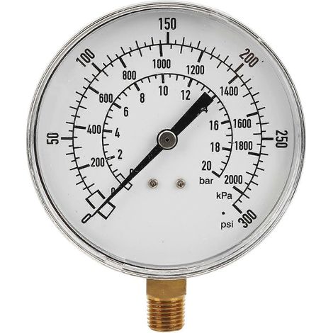 Radialmanometer mit 1/4 NPT-Anschluss, 90 mm Durchmesser, Öldruckanzeige 0–300 psi, 0–2000 kPa, 0–20 bar