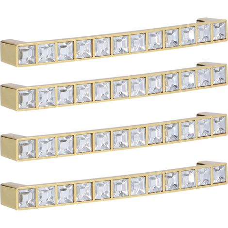 Ensemble de 4 poignées de porte de placard modernes en cristal, motif diamant, double trou, entraxe de 128 mm (1/5)