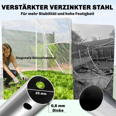 Serre tunnel piétonne avec armature en acier galvanisé et bâche transparente anti-UV en polyéthylène (1/4)