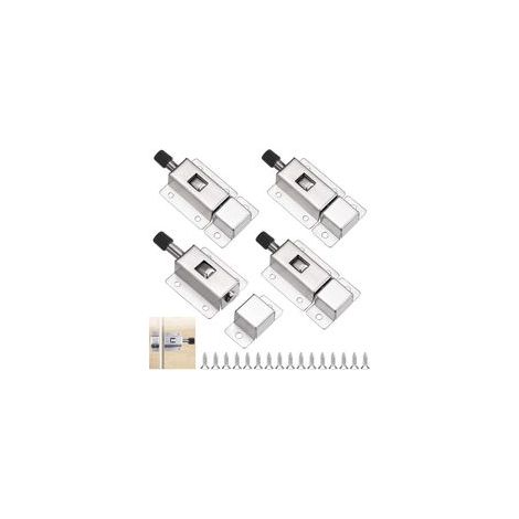 Lot 4 loquets automatiques inox + vis – Verrous à ressort, pour portes, armoires, volets, montage facile