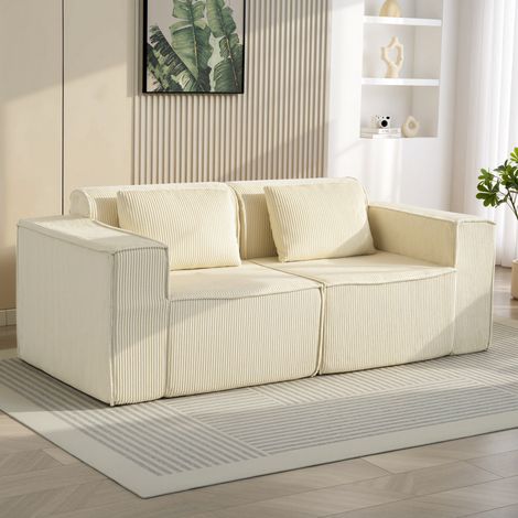 3-Sitzer-Sofa mit Cordbezug, dicker Polsterung, extra tiefer Sitzfläche, breiten Armlehnen, schneller Aufbau, Beige