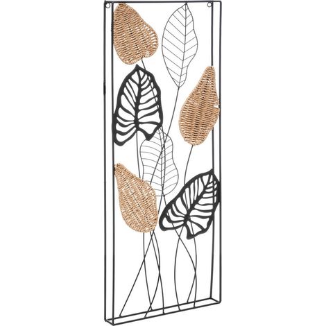 Déco murale Feuilles exotiques tressées et métal noir 35 x 90 cm - Atmosphera (1/3)