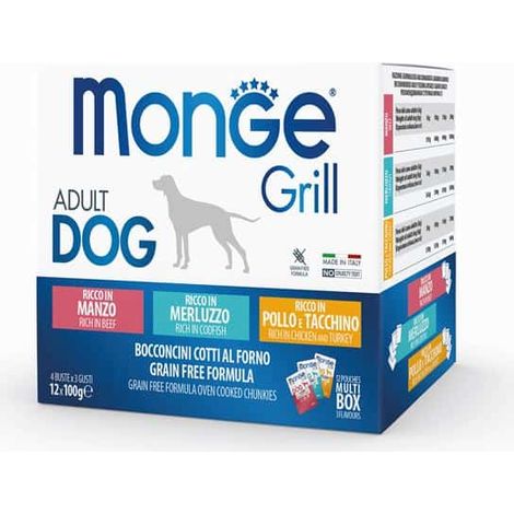 Monge Dog Grill Multi Box Manzo/Merluzzo/Pollo 12x100g (1/2)