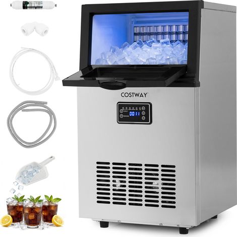 COSTWAY 15 Adjustable Thickness Ice Maker 23kg 24H Stainless Steel Self-Cleaning Machine