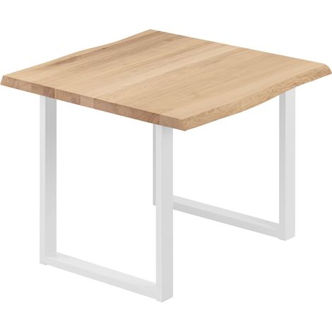 LAMO Manufaktur Esstisch Küchentisch, mit Baumkante 60x60x76 cm (AxBxH), Loft, Natur / Weiss, LBB-01-A-002-9016L