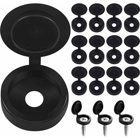 Cache Vis Noir 100 Pièces Cache Rivet Plaque Immatriculation Cache-Vis en Plastique Capuchons de Couvercle à Vis Bouchon à Vis en Plastique Couvercles à Bouton-Pression à Vis pour Les Vis, (1/5)