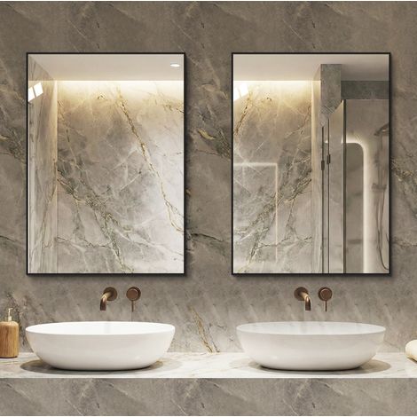 Espejo de baño 70x90 cm con marco de aluminio negro, vidrio sin cobre, MODENUIT (1/5)