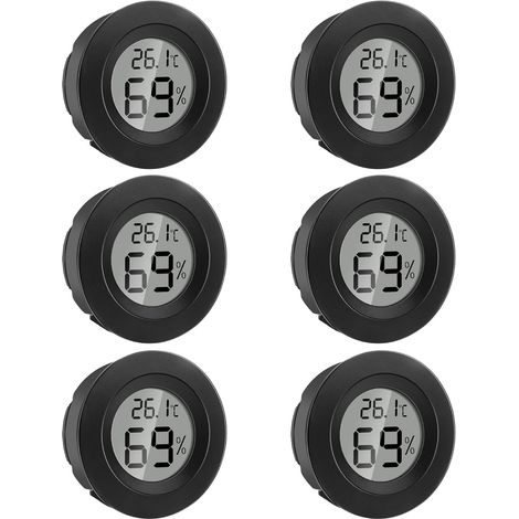 LCD-Thermometer-Hygrometer-Monitor, 6er-Pack Mini-Digitalthermometer mit Temperatur- und Feuchtigkeitsanzeige für Innen- und Außenbereich, geeignet für Zuhause, Büro, Babyzimmer und Gewächshaus (Rund, (1/5)