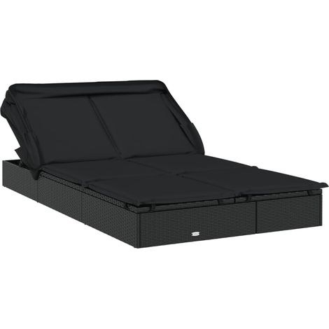 2-Personen-Sonnenliege mit Dach Schwarz 213x118x97 Poly Rattan vidaXL