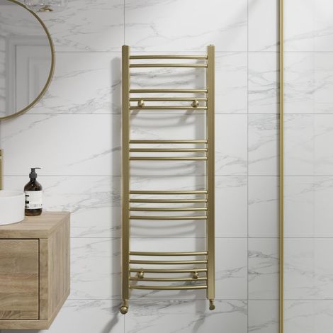 DuraTherm Brushed Brass Curved Heated Towel Rail Bathroom Radiator Designer 1200 x 450mm