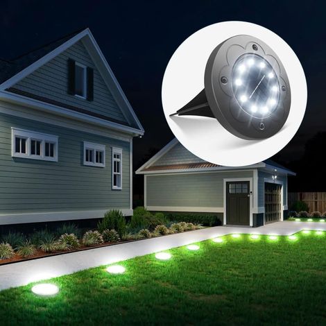 Lot de 16 lampes solaires d'extérieur IP65, 16 spots LED au sol avec allumage automatique, lumière blanche-AquaForge