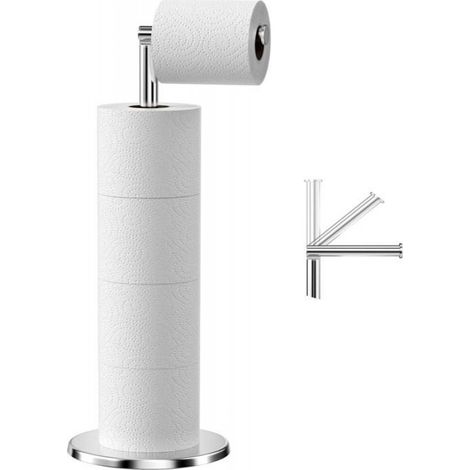 1 Support papier hygiénique sur pied, Acier inoxydable, Design pliable, Base lestée, Pour salle de bain et cuisine (1/5)