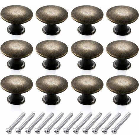 Set di 12 pomelli rotondi vintage per cassetti e comò, pomelli retrò per mobili con forma appuntita e foro, pomelli in ottone anticato per cassetti da cucina (30 mm, bronzo) (1/4)