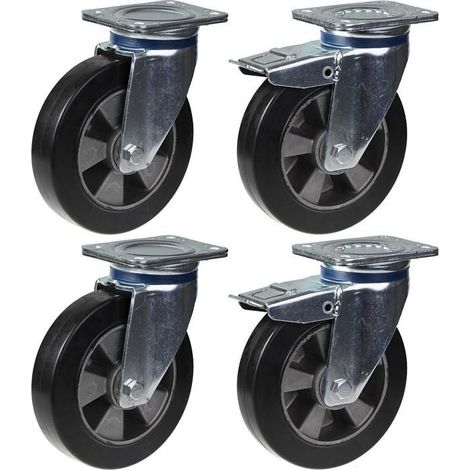 Roulettes - 200 mm - Swiveling - Brake - Set of 4