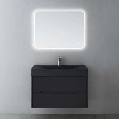 Mai & Mai Badezimmermöbel Waschbeckenunterschrank mit Softclose Schubladen inkl. Mineralguss Waschbecken LED-Badspiegel 80cm in Matt Schwarz Badmöbel-Set Yoga (1/5)