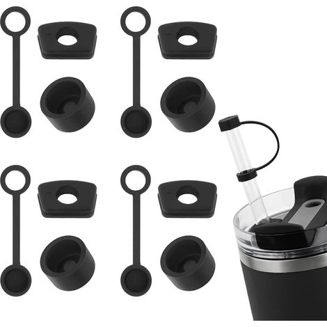 4 Ensembles Silicone Bouchon Anti Déversement de Paille - 4 Couvercles, 4 Bouchons Carrés et 4 Ronds Anti-Fuite en Silicone (1/4)