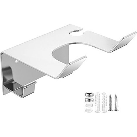 Supporto per asciugacapelli da parete, ripiano portaoggetti, resistente, impermeabile, facile da installare, supporto universale per asciugacapelli, organizer per il bagno, bianco. (1/5)